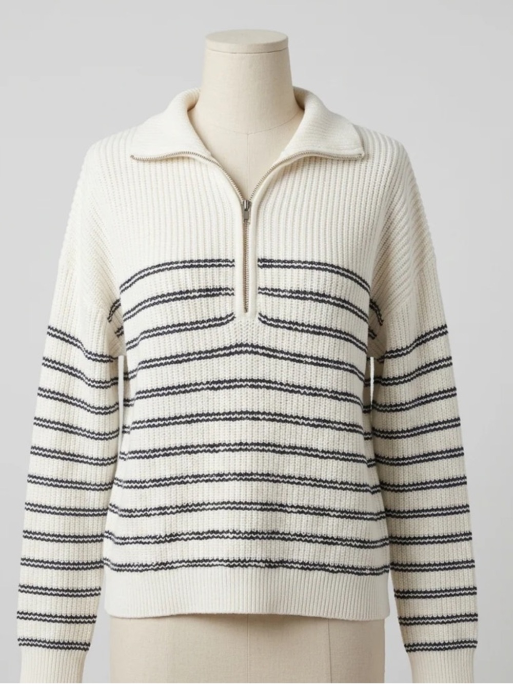 NWT STITCHES + STRIPES PEARSON HALF ZIP SWEATER 100% cotton navy cream
